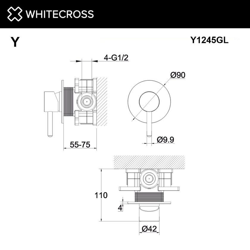 Встраиваемый смеситель для душа WHITECROSS Y, золото, Y1245GL