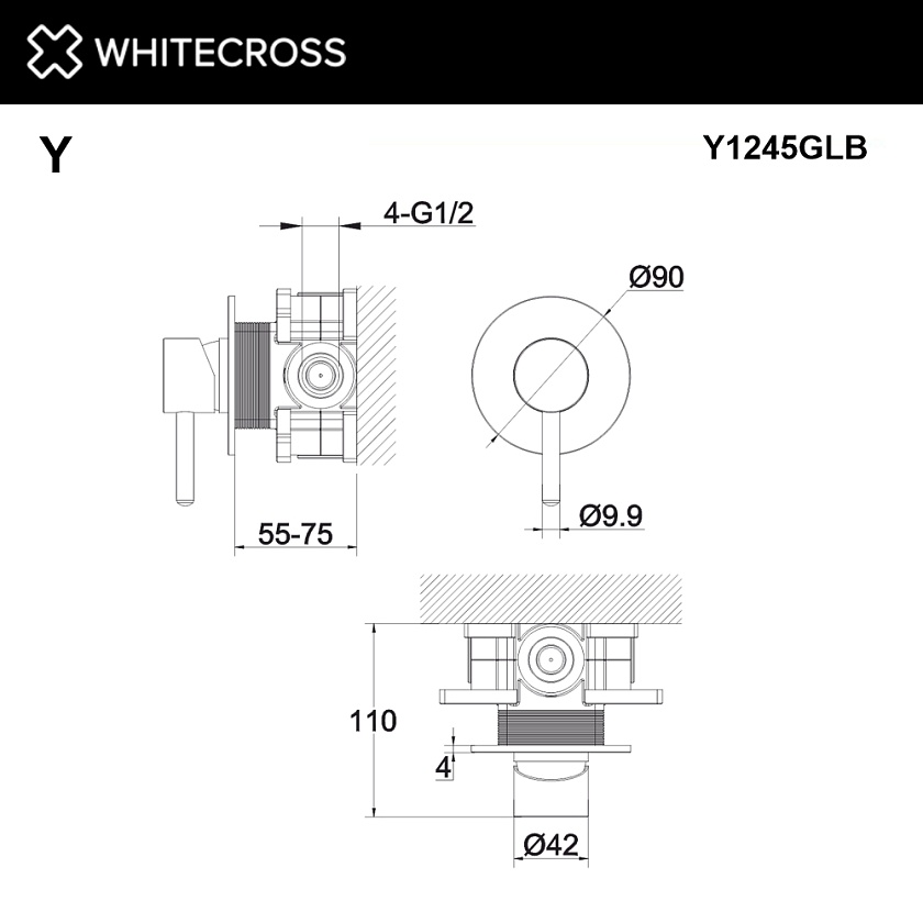 Встраиваемый смеситель для душа WHITECROSS Y, золото брашированное, Y1245GLB