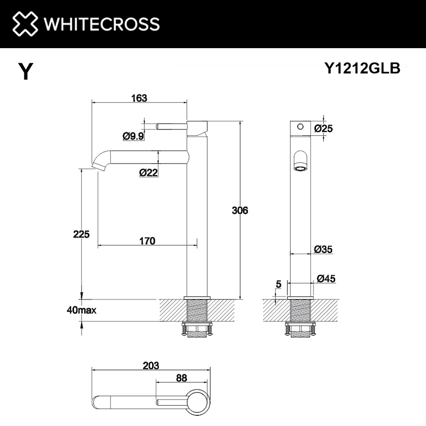 Смеситель для раковины WHITECROSS Y высокий, золото брашированное, Y1212GLB