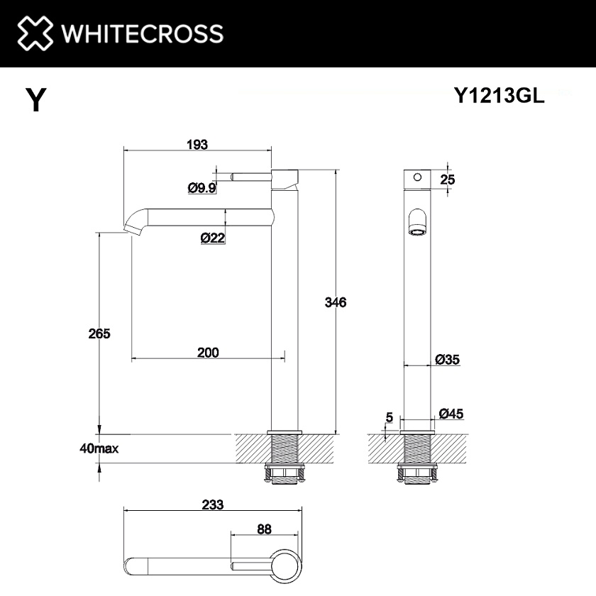 Смеситель для раковины WHITECROSS Y высокий, золото, Y1213GL