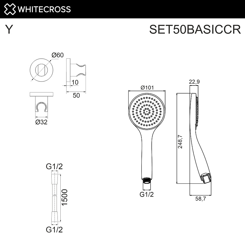Душевой гарнитур WHITECROSS, хром, SET50BASICCR