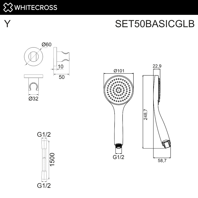 Душевой гарнитур WHITECROSS, золото брашированное, SET50BASICGLB