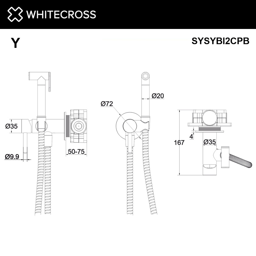 Смеситель с гигиеническим душем WHITECROSS Y встраиваемый, медь брашированная, SYSYBI2CPB