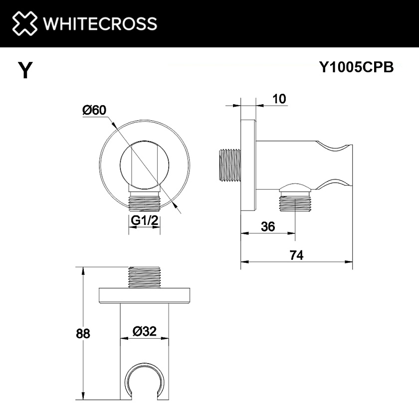 Запорный вентиль WHITECROSS с держателем лейки, медь брашированная, Y1005CPB