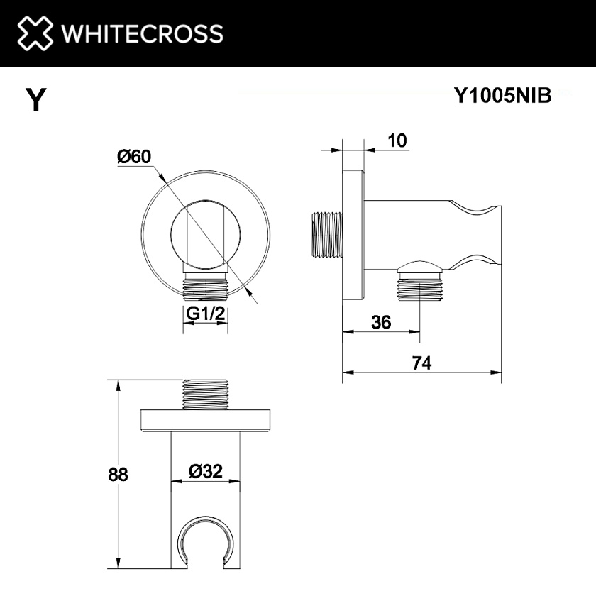 Запорный вентиль WHITECROSS с держателем лейки, никель брашированный, Y1005NIB