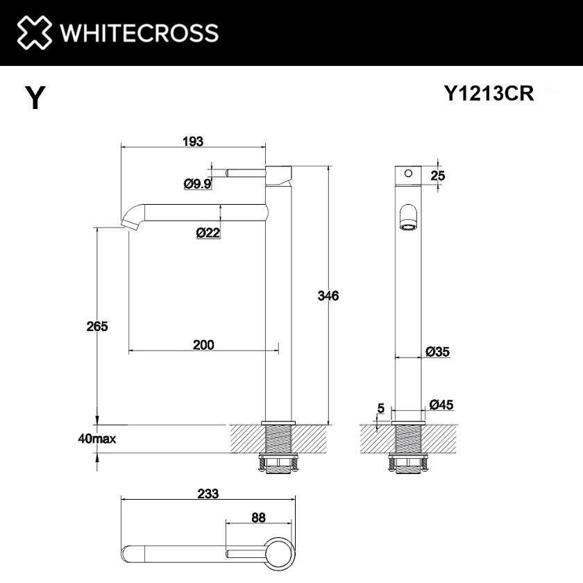 Смеситель для раковины WHITECROSS Y высокий, хром, Y1213CR