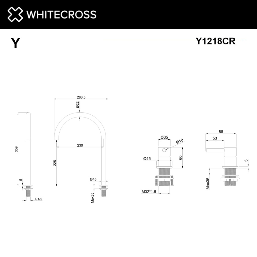 Встраиваемый смеситель для раковины WHITECROSS Y, хром, Y1218CR