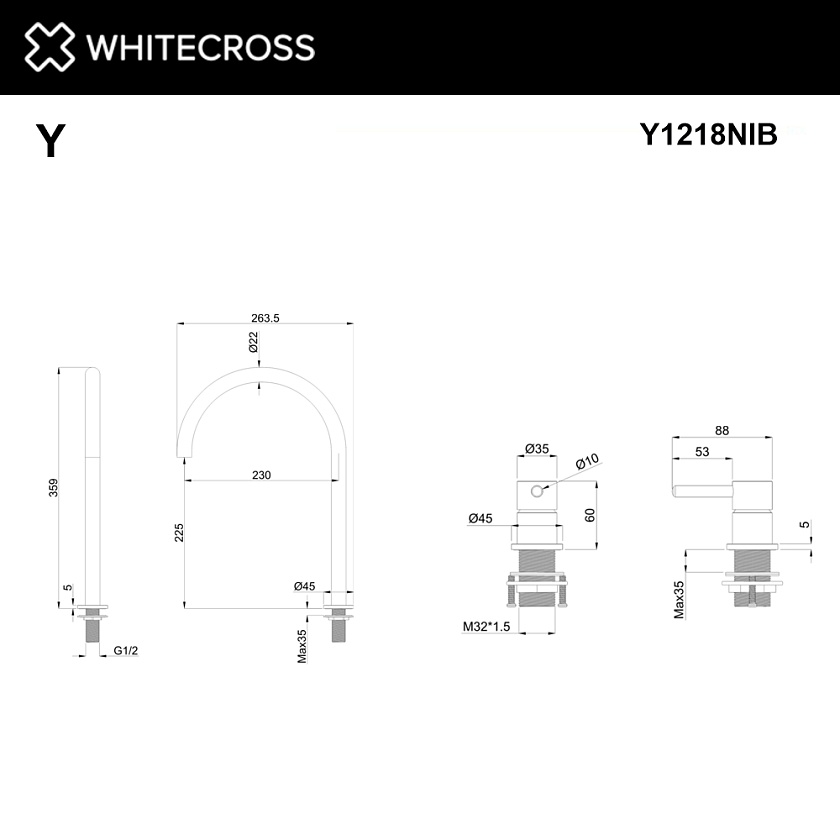 Встраиваемый смеситель для раковины WHITECROSS Y, никель брашированный, Y1218NIB