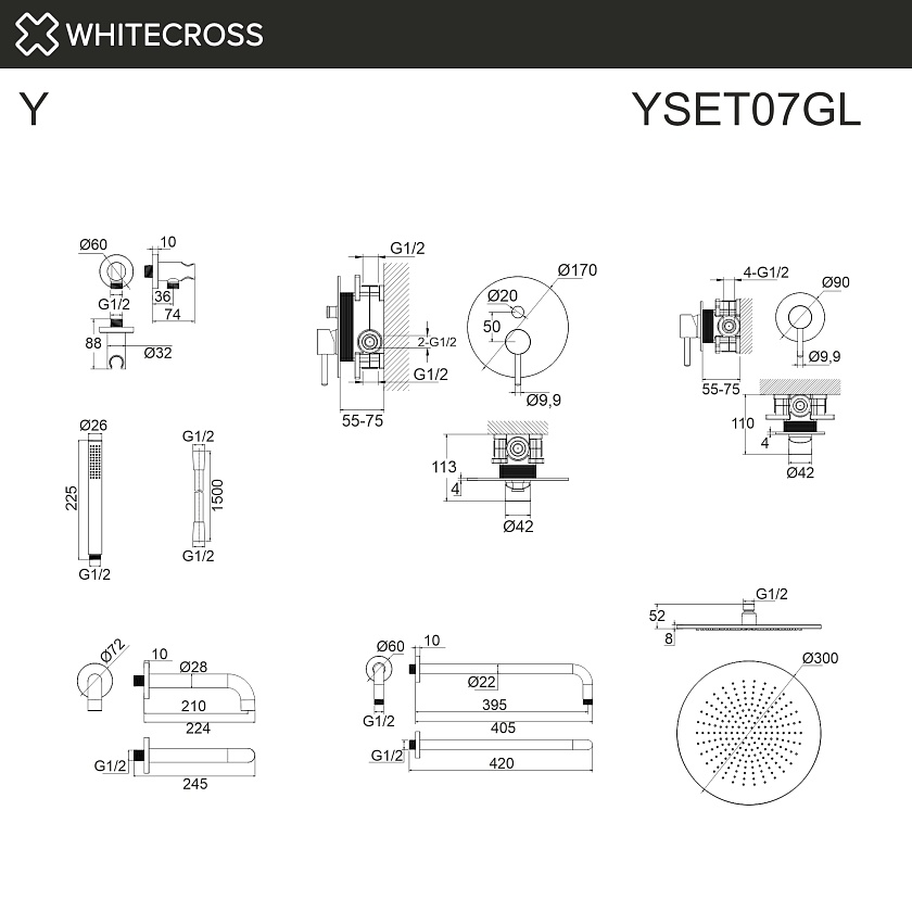 Душевая система WHITECROSS Y встраиваемая, золото, YSET07GL