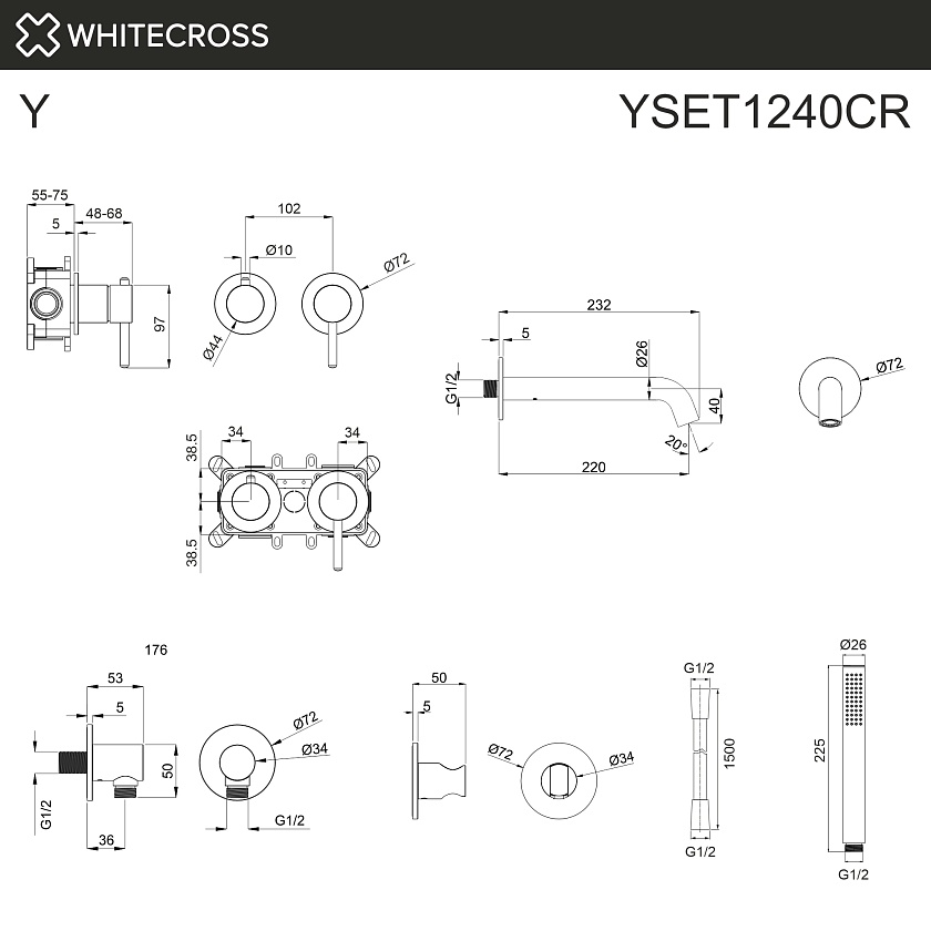Встраиваемый смеситель для ванны WHITECROSS Y, хром, YSET1240CR