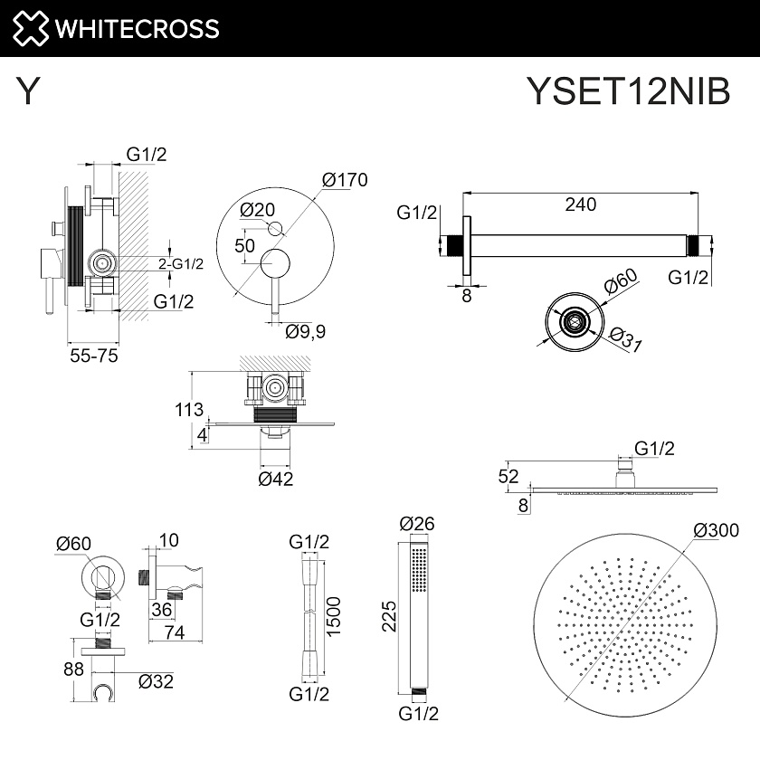 Душевая система WHITECROSS Y встраиваемая, никель брашированный, YSET12NIB