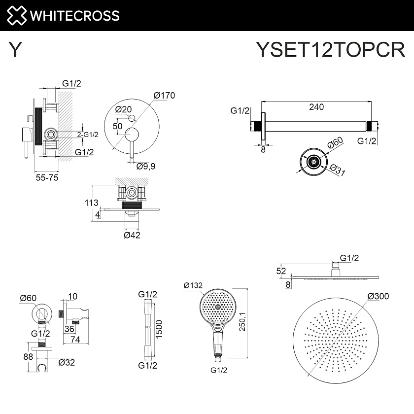 Душевая система WHITECROSS Y встраиваемая, хром, YSET12TOPCR