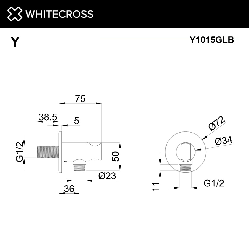Запорный вентиль WHITECROSS с держателем лейки, золото брашированное, Y1015GLB