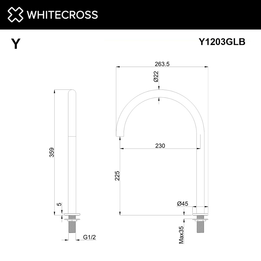 Излив WHITECROSS на борт, золото брашированное, Y1203GLB