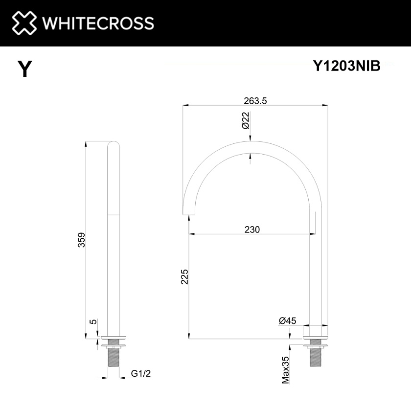 Излив WHITECROSS на борт, никель брашированный, Y1203NIB