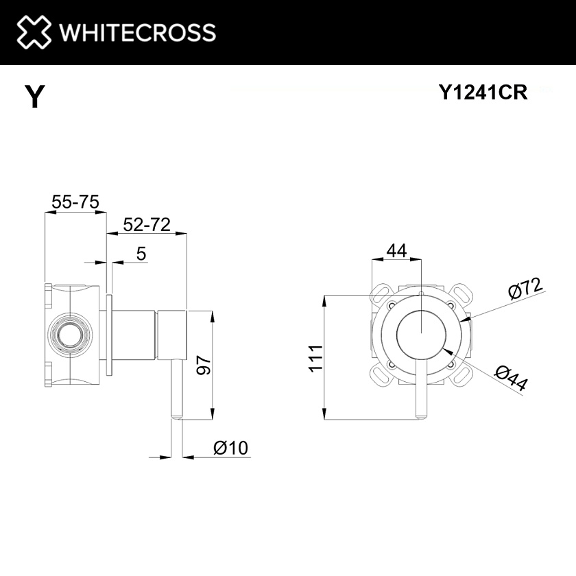 Встраиваемый смеситель для душа WHITECROSS Y, хром, Y1241CR