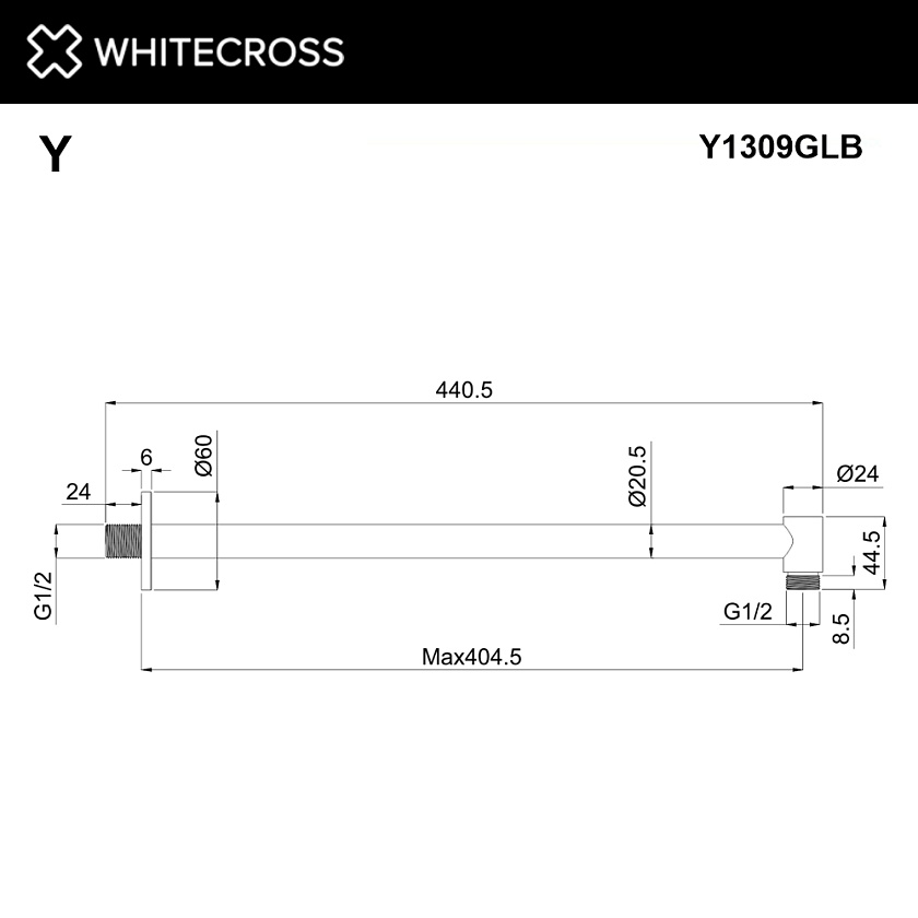 Кронштейн для тропического душа WHITECROSS, брашированное золото, Y1309GLB 