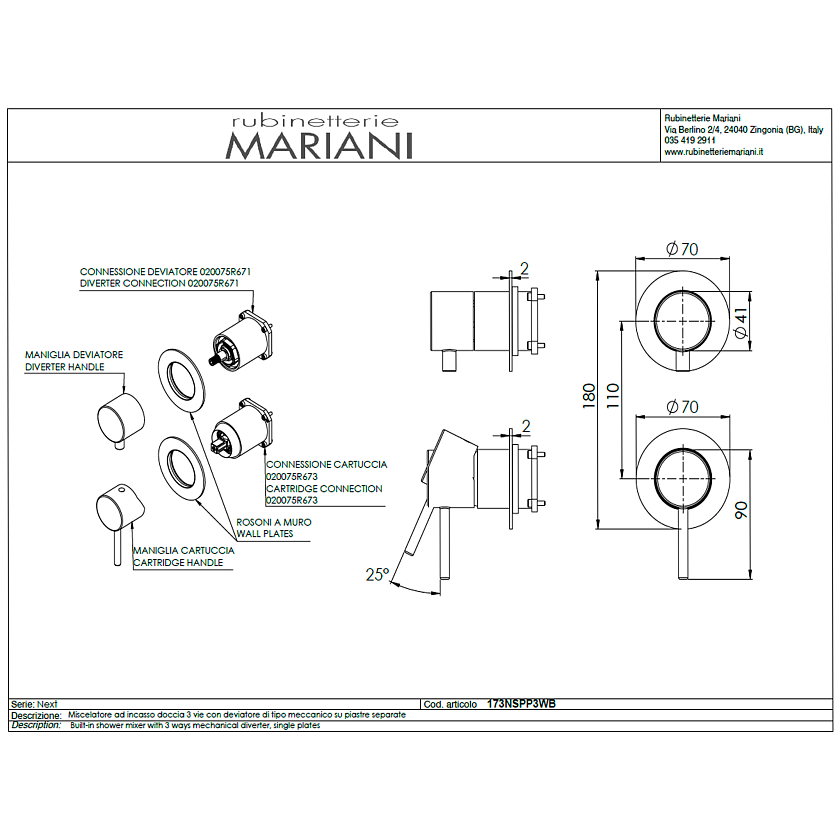 Встраиваемый смеситель Mariani Next, хром, B00173NSPP3WB