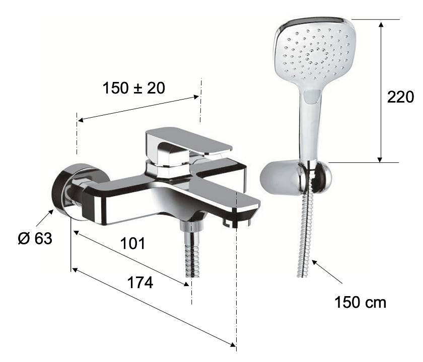 Смеситель для ванны Daniel Rubinetterie Tiara, черный матовый, TA61015