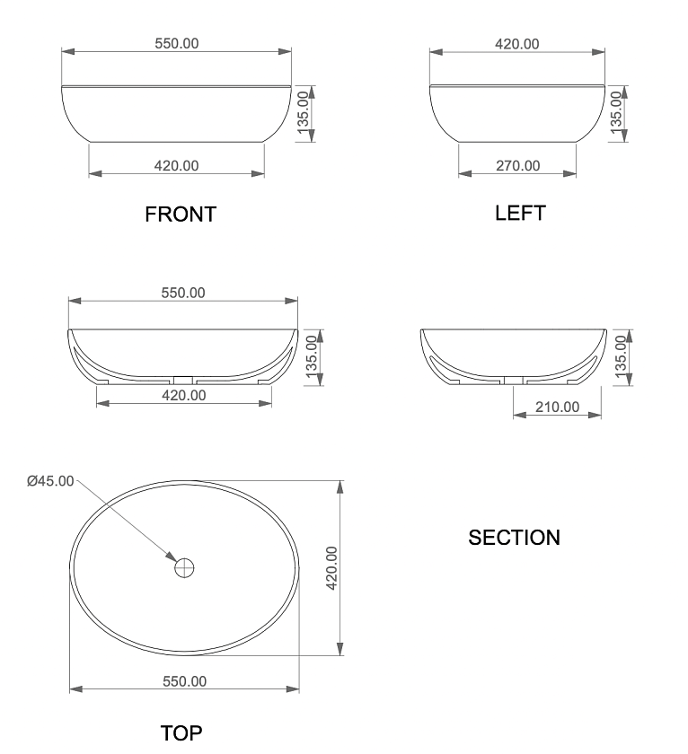 Раковина накладная GSG Ceramic Design Easy, 55 см, EALAVOV55BI000/001