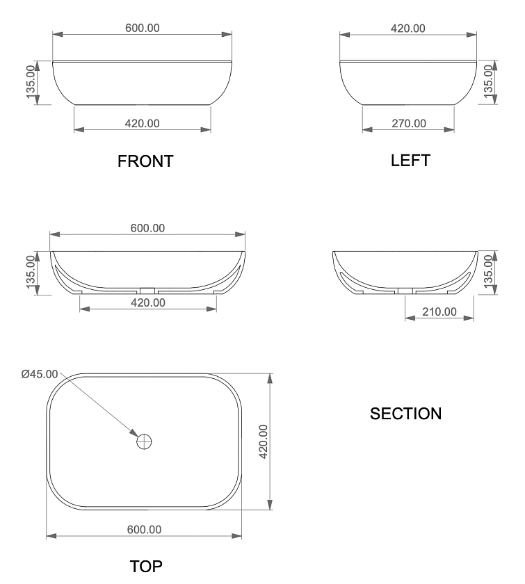 Раковина накладная GSG Ceramic Design Easy, 60 см, EALAVRE60BI000/001