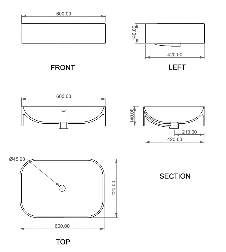 Раковина накладная GSG Ceramic Design Easy, 60 см, EALAVTP60BI000/001