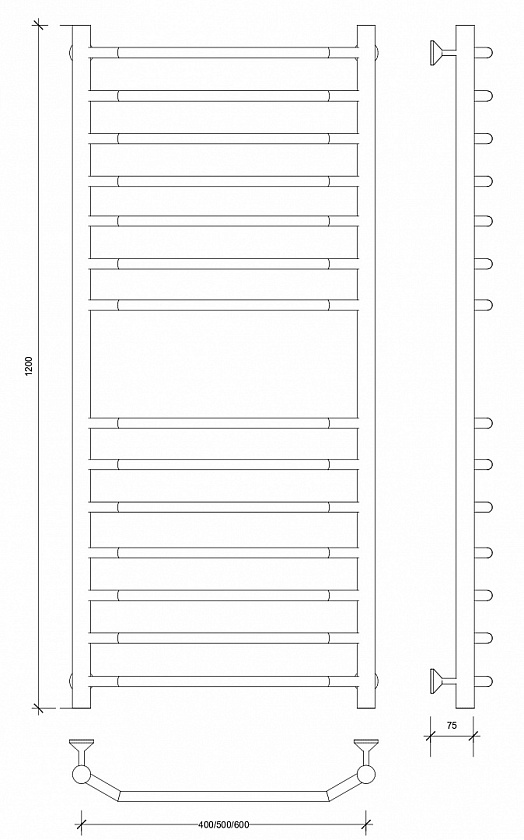Полотенцесушитель водяной Secado Агата 4, 120x60, хром, нижнее подключение, 4603777444457