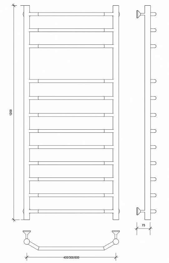 Полотенцесушитель водяной Secado Агата 5, 120x60, хром, нижнее подключение, 4603777444532