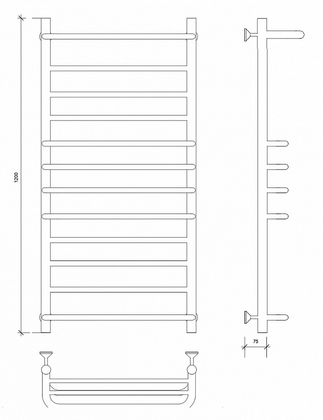 Полотенцесушитель водяной Secado Верона 2, 120x60, хром, нижнее подключение, 4673739246375