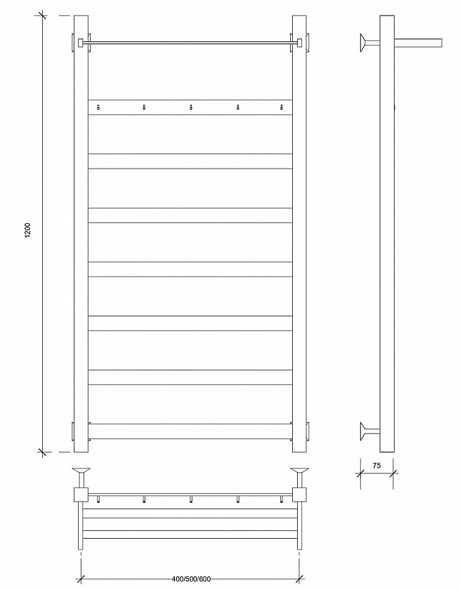 Полотенцесушитель водяной Secado Комано 1 КСП, 120x60, хром, нижнее подключение, 4603759401072