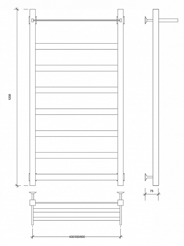 Полотенцесушитель водяной Secado Комано 1 СП, 120x60, хром, нижнее подключение, 4603759400808