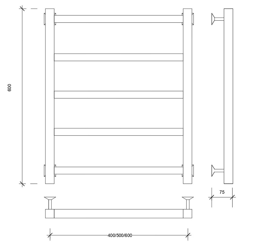 Полотенцесушитель водяной Secado Корато 1, 60x40, хром, нижнее подключение, 4603777470913