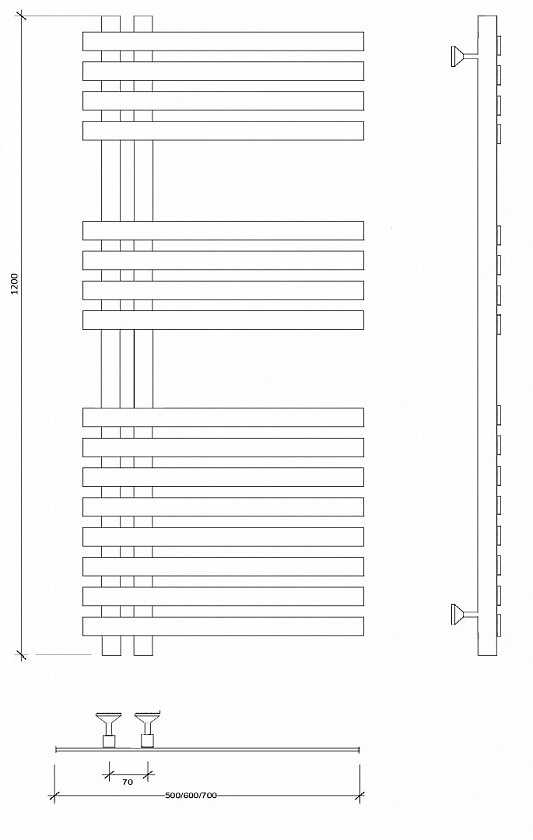 Полотенцесушитель водяной Secado Коредо, 120x60, черный матовый, нижнее подключение, 4673739253694