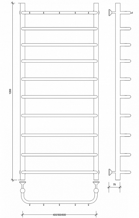 Полотенцесушитель водяной Secado Мерида 1 К, 120x50, хром, нижнее подключение, 4603759405926