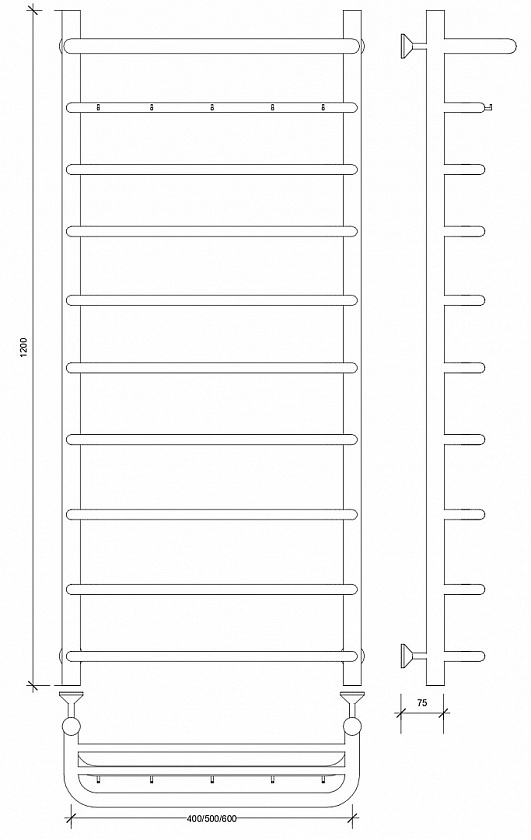 Полотенцесушитель водяной Secado Мерида 1 КСП, 120x60, хром, нижнее подключение, 4603777445492