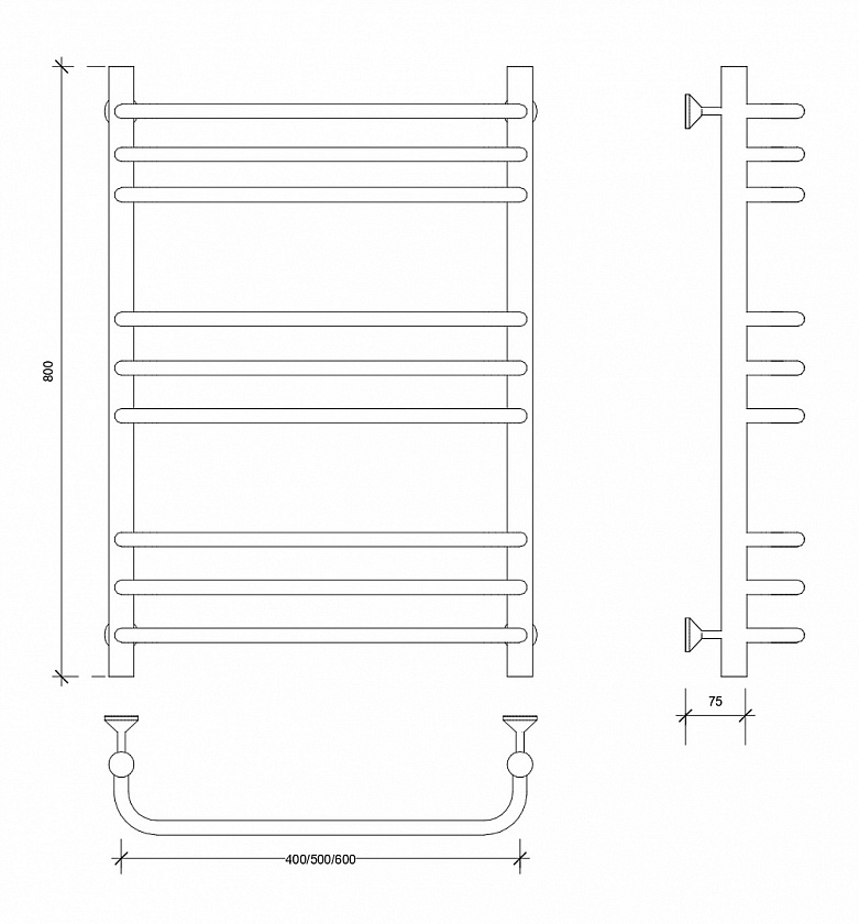 Полотенцесушитель водяной Secado Мерида 3, 80x40, хром, нижнее подключение, 4603777445683