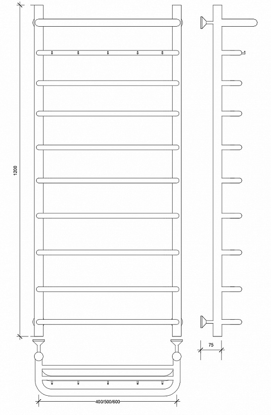 Полотенцесушитель водяной Secado Милан 1 КСП, 120x50, хром, нижнее подключение, 4603759406367