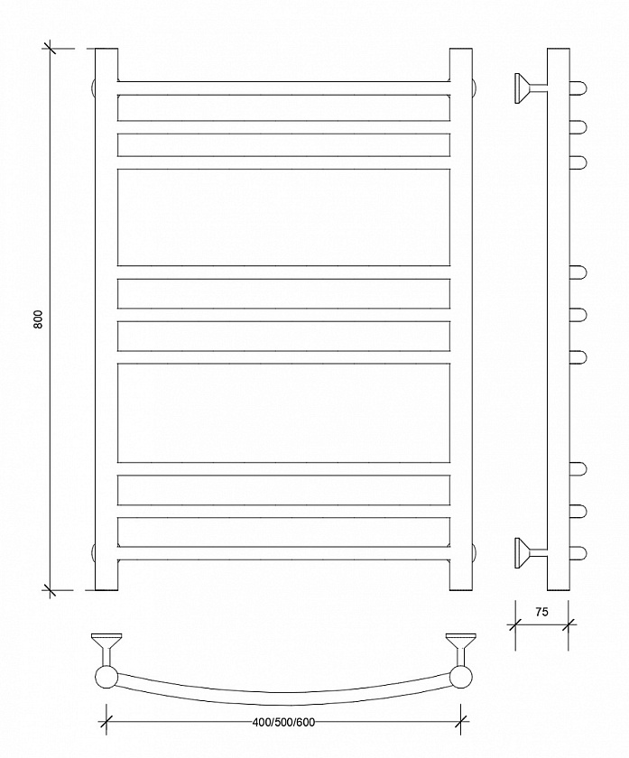 Полотенцесушитель водяной Secado Милан 3, 80x50, хром, нижнее подключение, 4603759403243