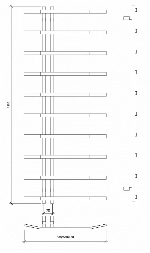 Полотенцесушитель водяной Secado Милето, 120x50, черный матовый, нижнее подключение, 4673739253410
