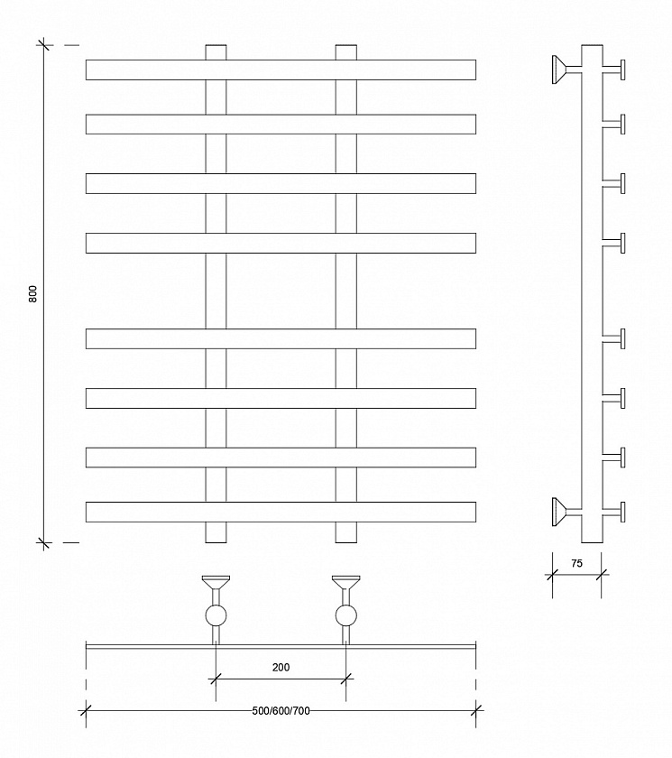 Полотенцесушитель водяной Secado Понтида 4, 80x60, хром, нижнее подключение, 4603777447809