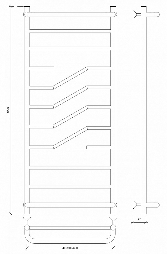 Полотенцесушитель водяной Secado Риволи СП, 120x60, хром, нижнее подключение, 4603777448325