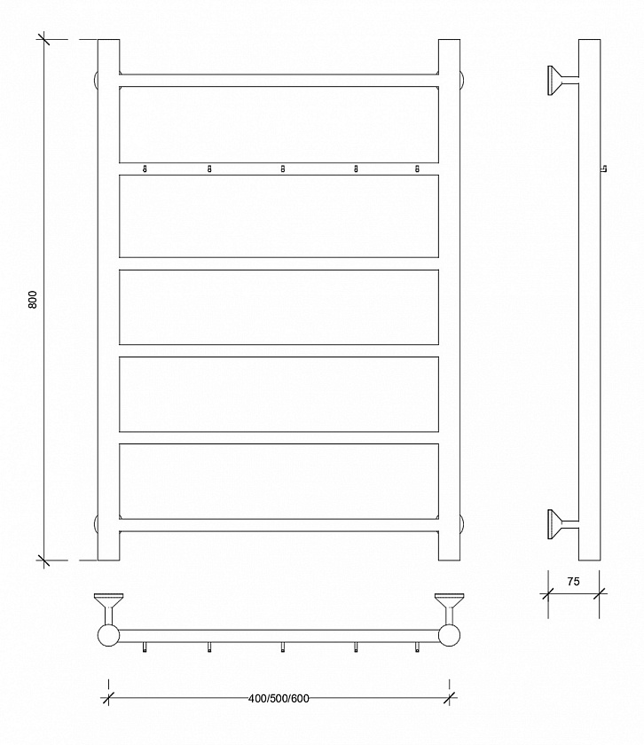 Полотенцесушитель водяной Secado Триада 1 К, 80x40, хром, нижнее подключение, 4603777443443