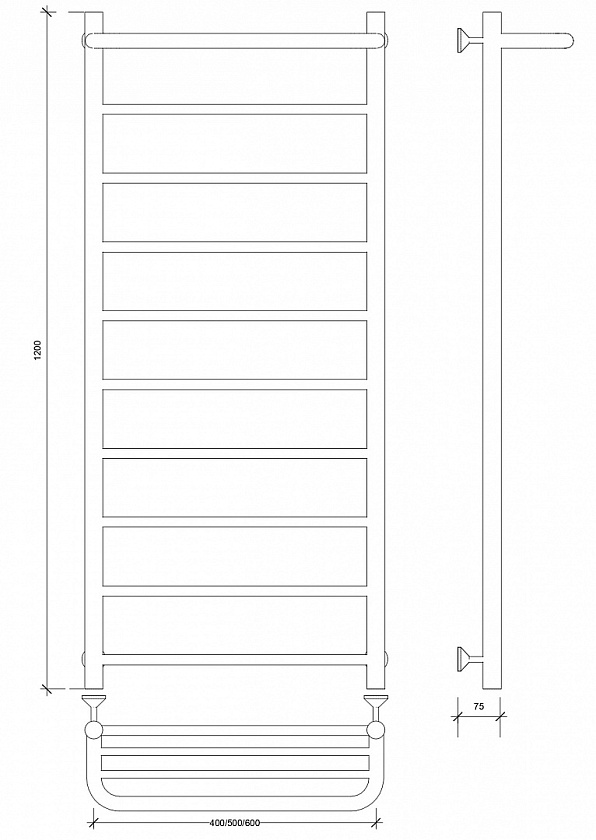 Полотенцесушитель водяной Secado Триада 1 СП, 120x60, хром, нижнее подключение, 4603777443573